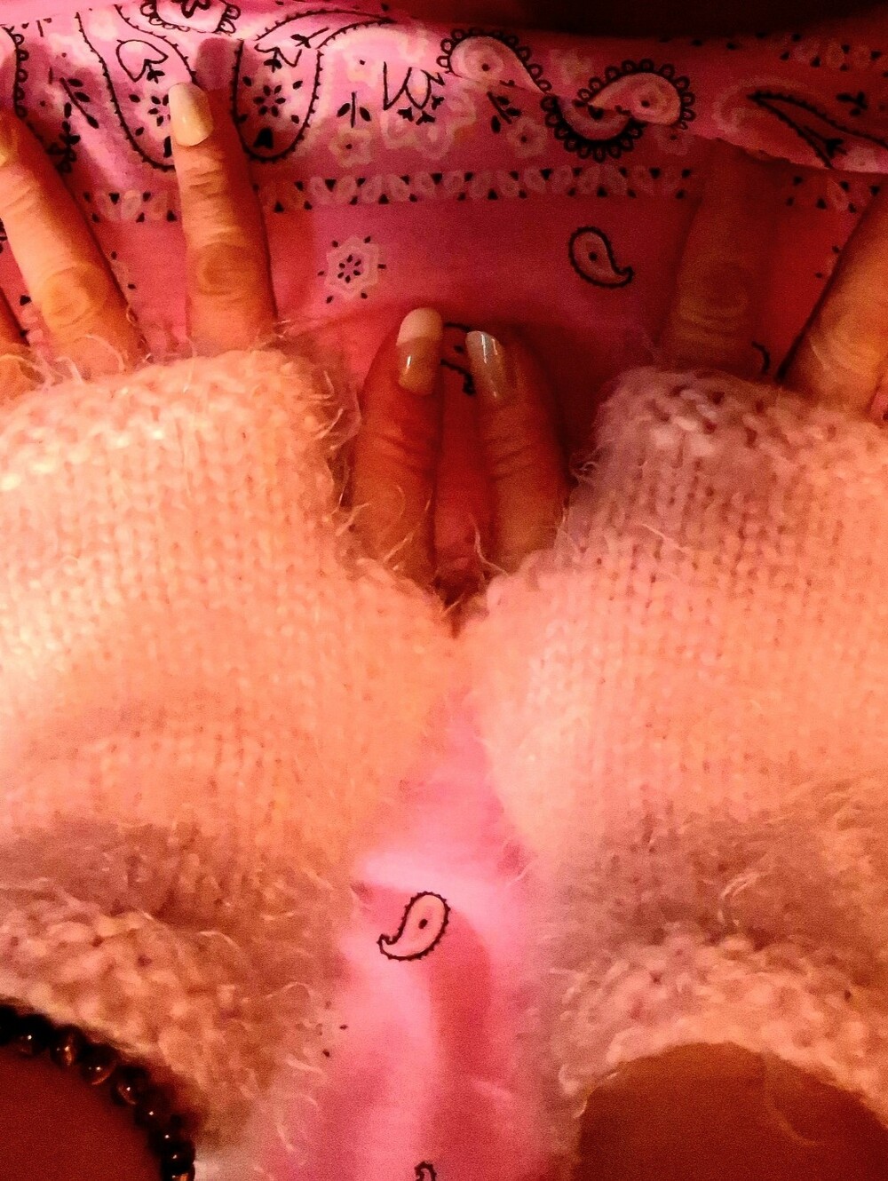 Soft Pink Fuzzy Fingerless Mittens